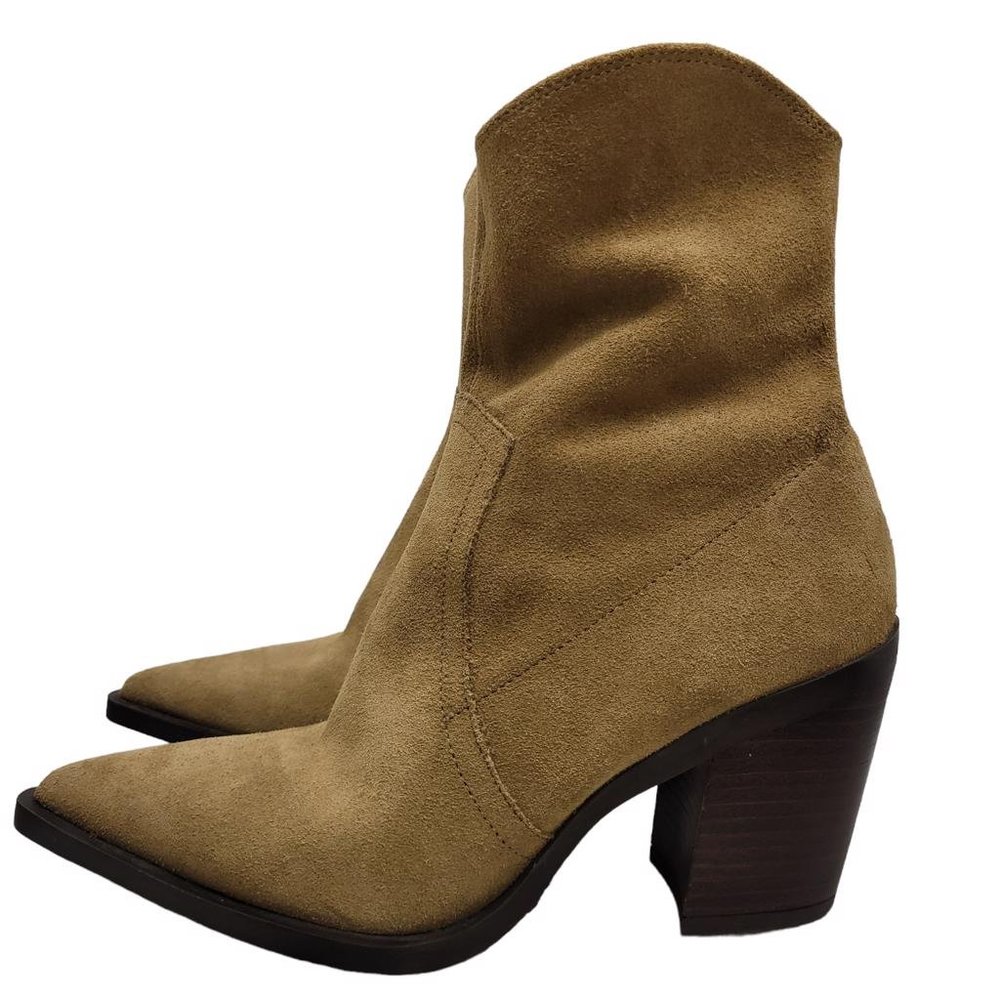 Zara Suede Heeled Ankle Western Pointed Toe Boots Women Sz 7 US/38 EU NWT